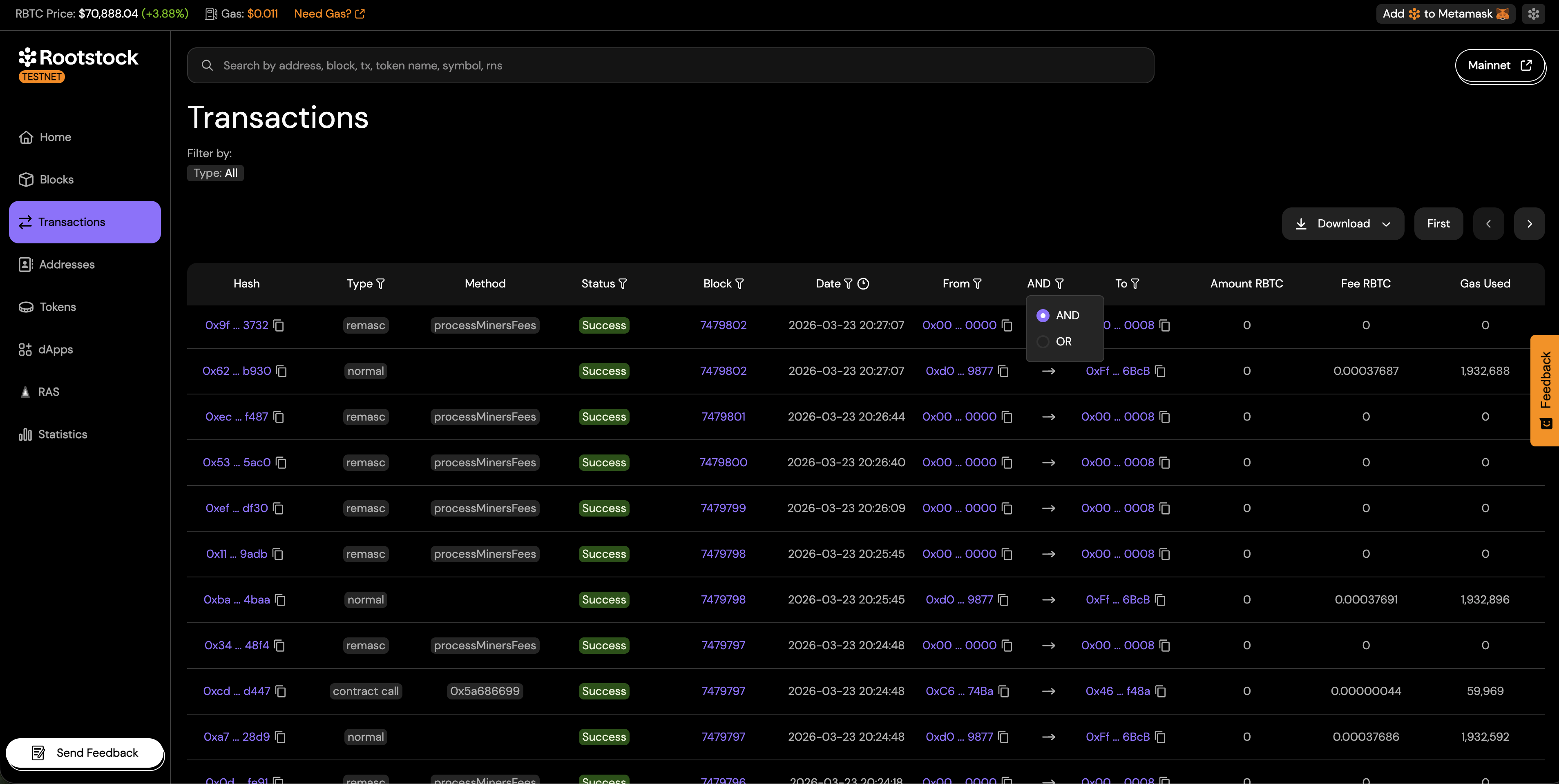 Advanced Transactions Filter: Address Logic